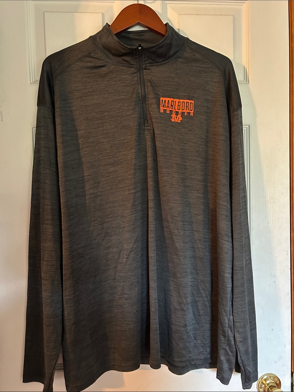 Marlboro Men's Charcoal Zip-Up Pullover with Orange Logo